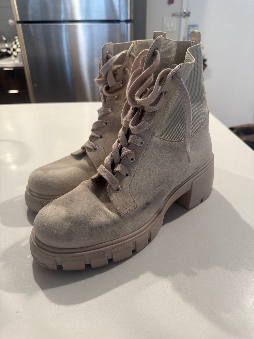Steve Madden Women’s Chunky Lace-Up Ankle Boots in Beige